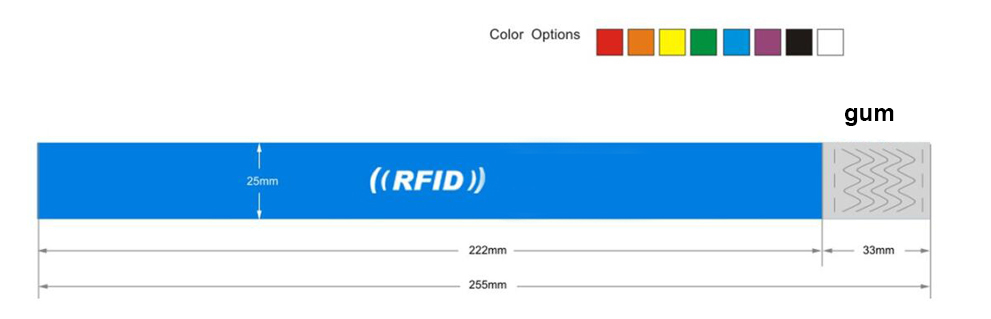 Dimension of rfid Tyvek Wristbands