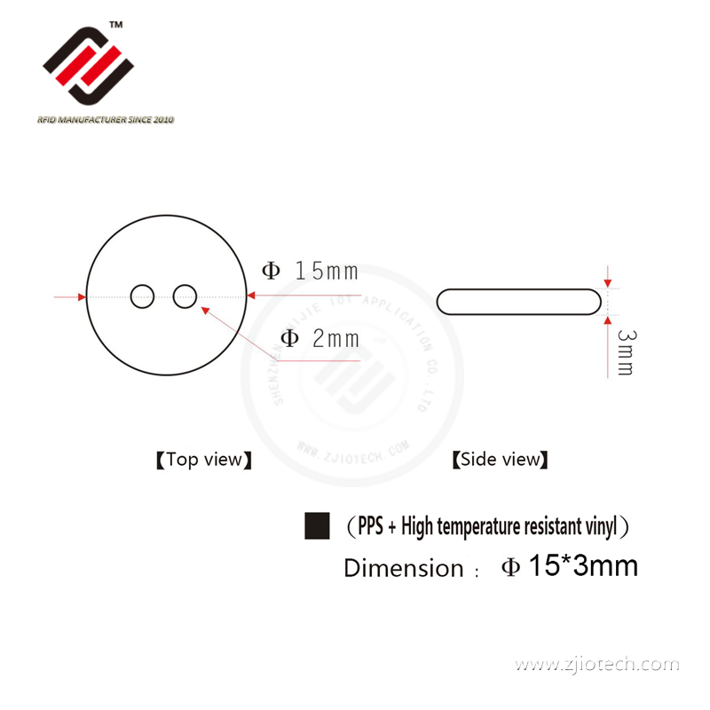 HF ICode Slix 15mm Round Heat Resistant PPS RFID Tag 